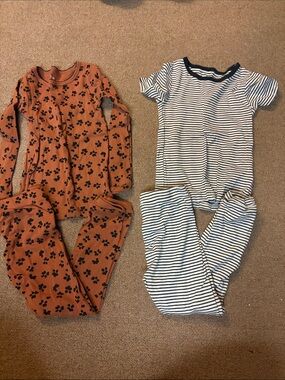 Kids Matching Pajama Set - Rust Floral & Navy Stripe